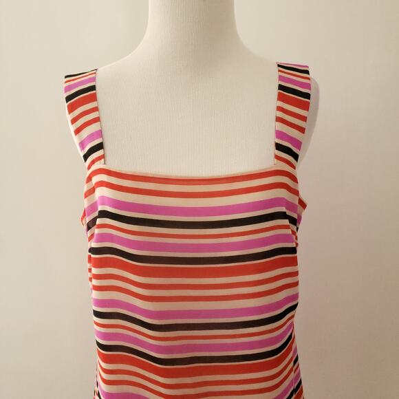 CAbi Banded Cami Striped Pink White Square Neck Tank Polyester Women Small - Picture 5 of 10